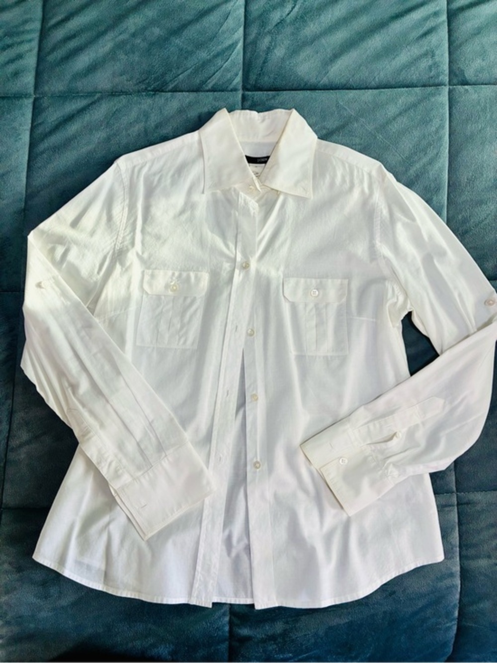 J. Crew 14 White Women's Button-Front Shirt with Chest Pockets VTG 90s Classic